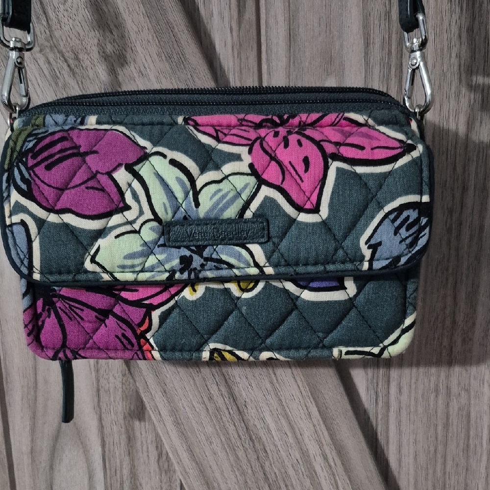 Vera Bradley Black and Pink Crossbody Bag with Floral Design